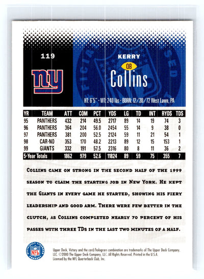 2000 Upper Deck Victory #119 Kerry Collins