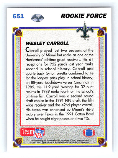 1991 Upper Deck #651b Wesley Carroll