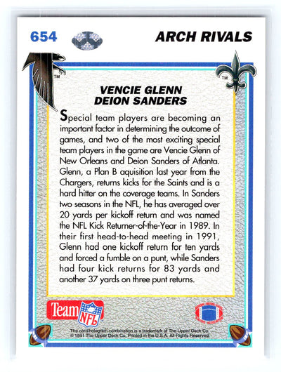 1991 Upper Deck #654 Deion Sanders / Vencie Glenn AR