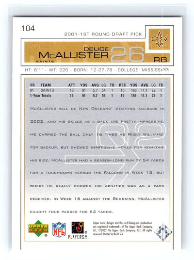 2002 Upper Deck #104 Deuce McAllister