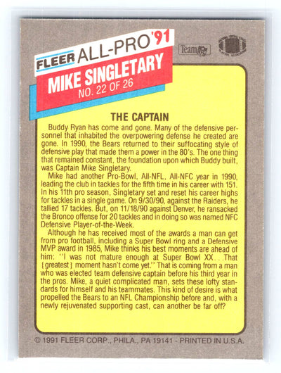 1991 Fleer #22 Mike Singletary All-Pro '91