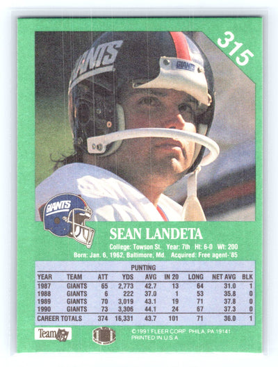 1991 Fleer #315 Sean Landeta