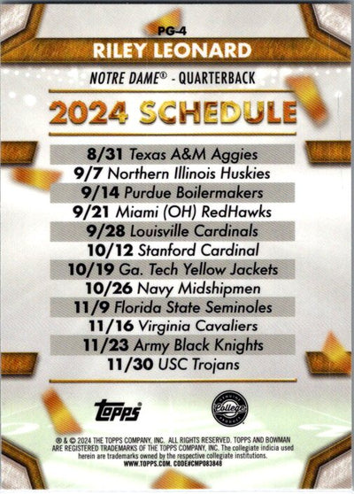 2024 Bowman University Chrome #PG-4 Riley Leonard Path To Glory