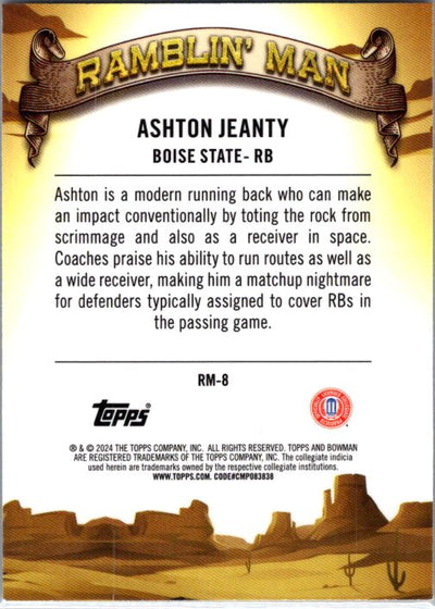 2024 Bowman University Chrome #RM-8 Ashton Jeanty Ramblin’ Man