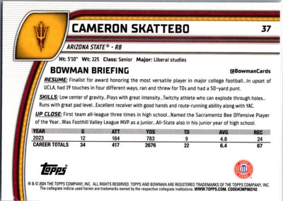 2024 Bowman University Chrome #37 Cameron Skattebo