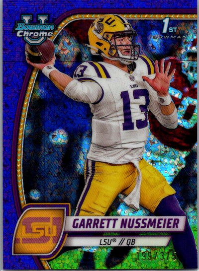 2024 Bowman University Chrome #5 Garrett Nussmeier Purple Shimmer Refractor