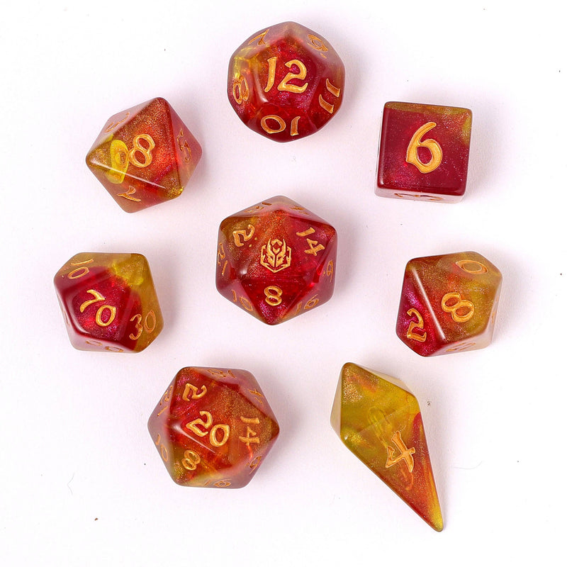 Wyrmforged Rollers Rounded Edge 8 Piece Polyhedral Dice Set Phoenix Feather