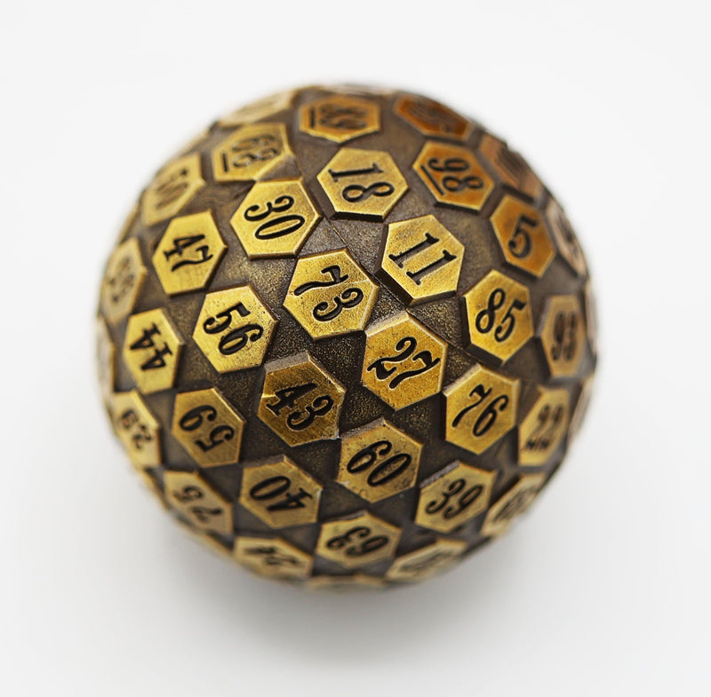 45mm Metal 100-Sided Die - D100 - Gold