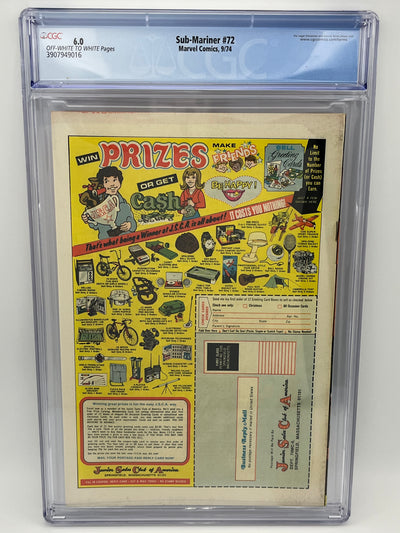 Sub-Mariner (1974) #72 - CGC 6.0 - Story continued from Aquaman #56 - Last issue