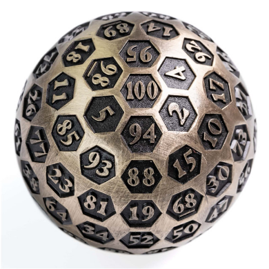 45mm Metal 100-Sided Die - D100 - Inscribed Bronze