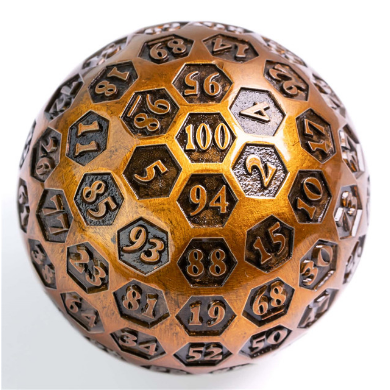 45mm Metal 100-Sided Die - D100 - Inscribed Gold