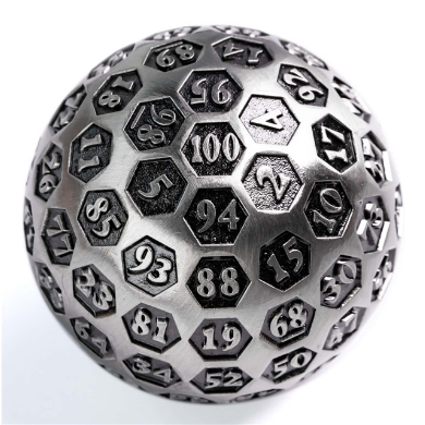 45mm Metal 100-Sided Die - D100 - Inscribed Silver