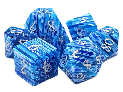 Gemstone 7-Piece Dice Set Blue Flowers