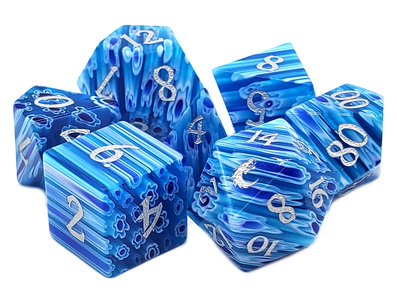 Gemstone 7-Piece Dice Set Blue Flowers
