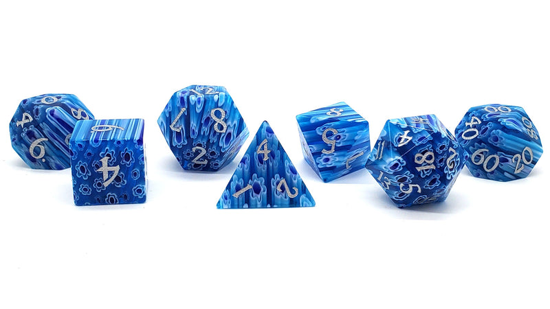 Gemstone 7-Piece Dice Set Blue Flowers