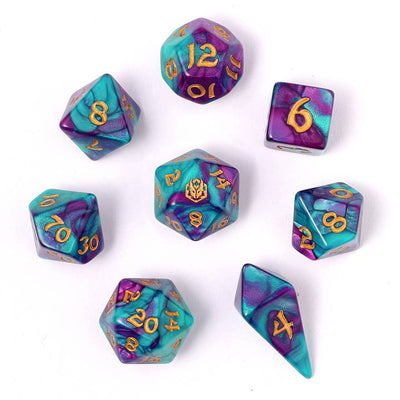 Wholesale Wyrmforged Rollers - Rounded Edge 8 Piece Polyhedral Dice set - Frostbloom