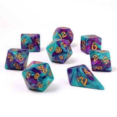 Wholesale Wyrmforged Rollers - Rounded Edge 8 Piece Polyhedral Dice set - Frostbloom