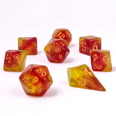 Wyrmforged Rollers Rounded Edge 8 Piece Polyhedral Dice Set Phoenix Feather