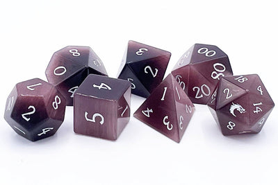 Purple Cat's Eye Gemstone Dice Set