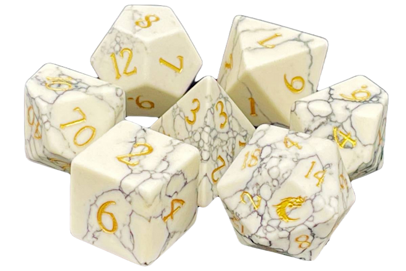 Turquoise White Gold 7 Piece Gemstone Dice Set