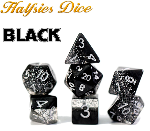 Halfsies Dice: Glitter Edition - Black (7 Polyhedral Dice Set)