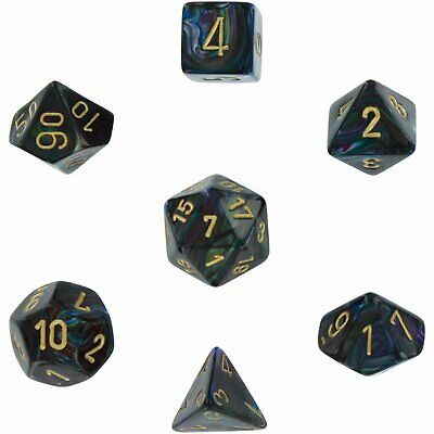 Lustrous Polyhedral Shadow/Gold Dice Set (7)