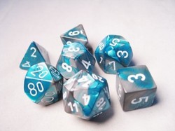 Gemini 6 Polyhedral Steel-Teal/White Dice Set (7)