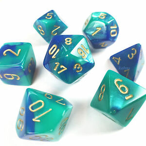 Gemini 7 Polyhedral Blue/Teal/Gold Set (7)