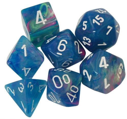 Dice Menagerie Polyhedral Festive Waterlily/White Set (7)