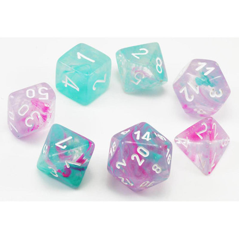 Nebula Mini-Polyhedral Wisteria/white 7-Die set