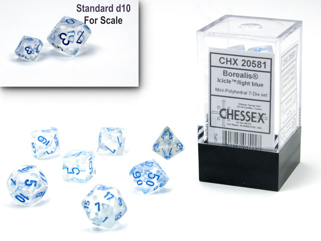 Borealis Mini Polyhedral 7 Die Set Icicle/Light Blue Luminary