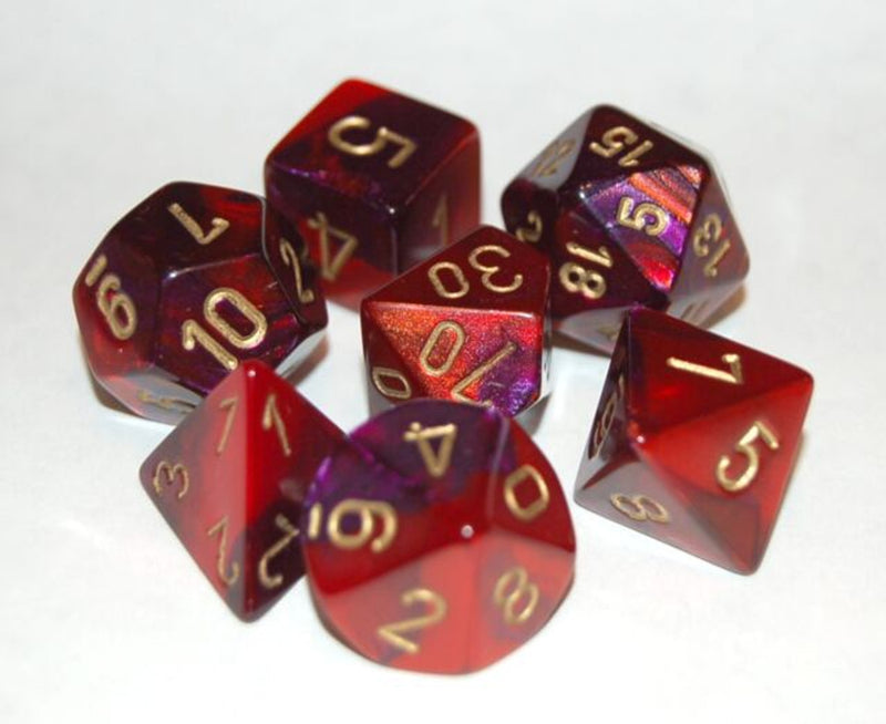 Gemini Mini-Polyhedral Purple-Red/gold 7-Die Set