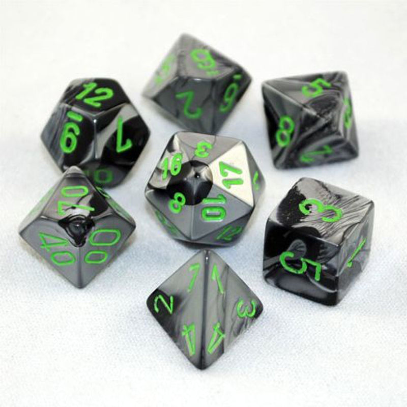 Gemini Mini-Polyhedral Black-Grey/green 7-Die Set