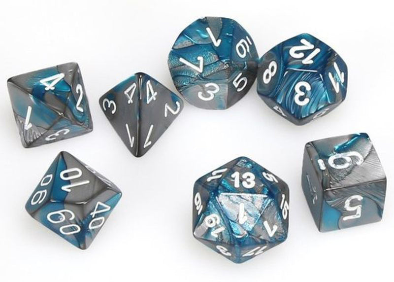 Gemini Mini-Polyhedral Steel-Teal/white 7-Die Set