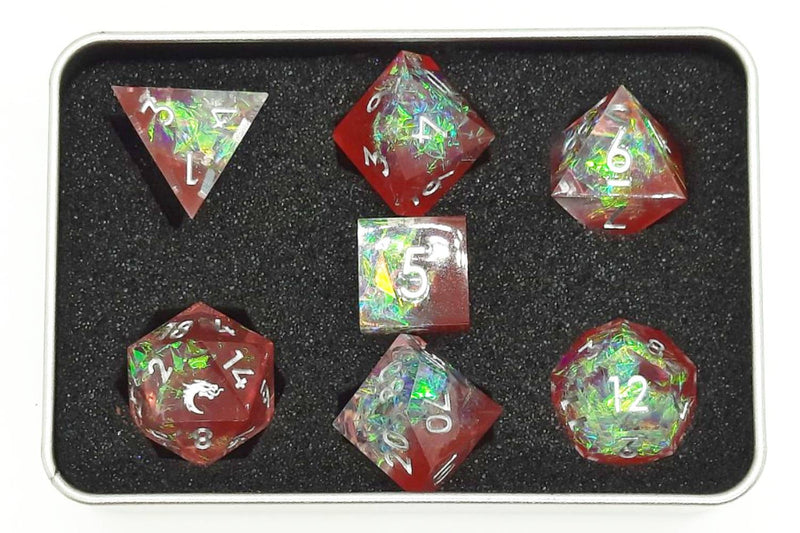 7 Piece RPG Dice Set: Sharp Edged - Crimson Fire