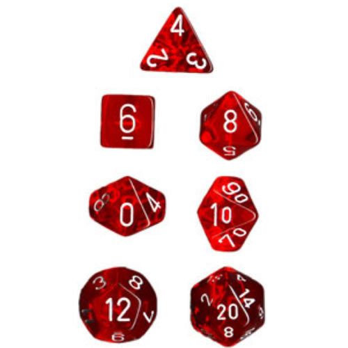 Translucent Polyhedral Red/White RPG Dice Set (7)