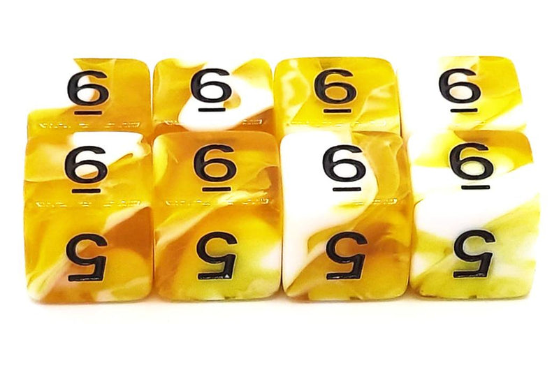 8-Piece D6 Dice Set: Vorpal - Yellow & White w/ Black