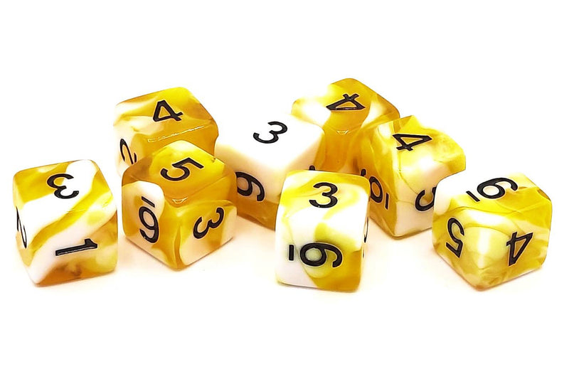 8-Piece D6 Dice Set: Vorpal - Yellow & White w/ Black