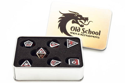 Old School 7 Piece D&D RPG Metal Dice Set: Dragon Scale - Black & Red