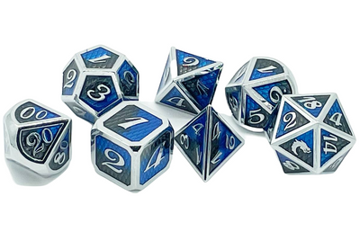 7 Piece RPG Metal Dice Set: Dragon Scale - Black & Blue