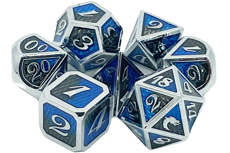 7 Piece RPG Metal Dice Set: Dragon Scale - Black & Blue