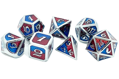 7 Piece RPG Metal Dice Set: Dragon Scale - Red & Blue