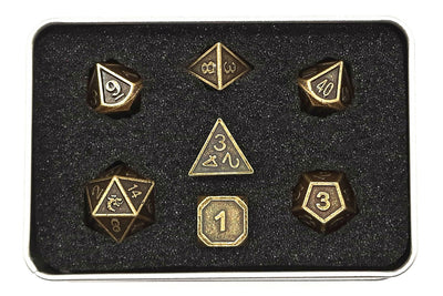 Old School 7 Piece D&D RPG Metal Dice Set: Dwarven Forged - Ancient Gold