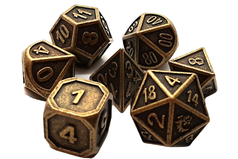 Old School 7 Piece D&D RPG Metal Dice Set: Dwarven Forged - Ancient Gold