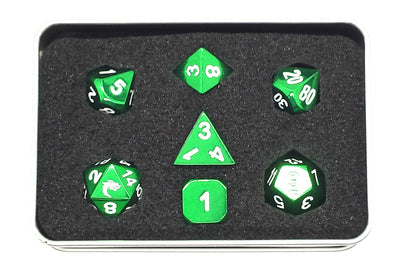 Old School 7 Piece RPG Metal Dice Set: Halfling Forged - Electric Green