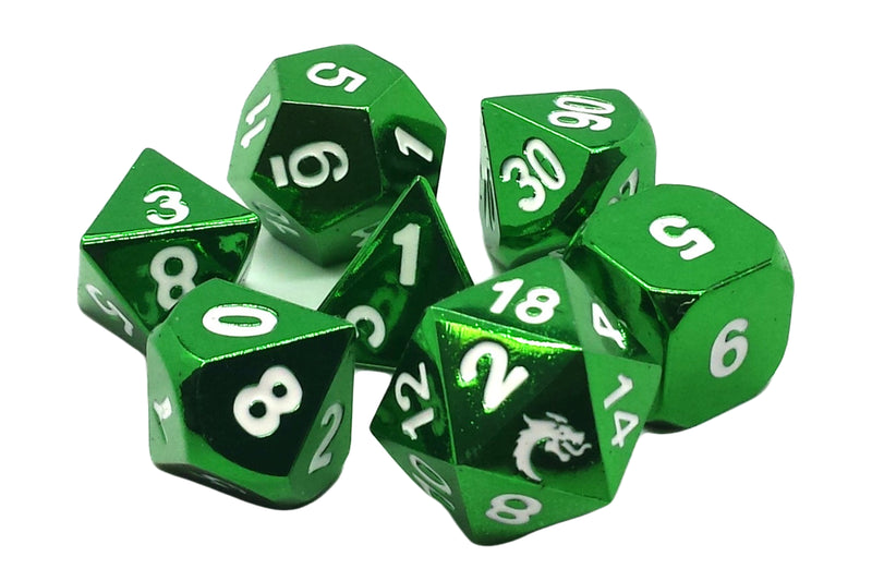 Old School 7 Piece RPG Metal Dice Set: Halfling Forged - Electric Green