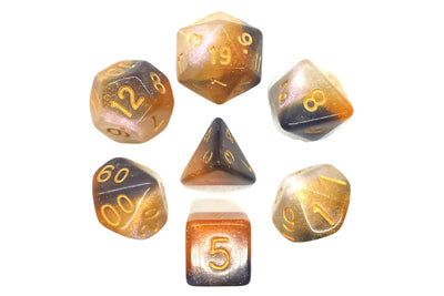 Old School 7 Piece D&D RPG Dice Set: Galaxy - Black, Orange & Ivory