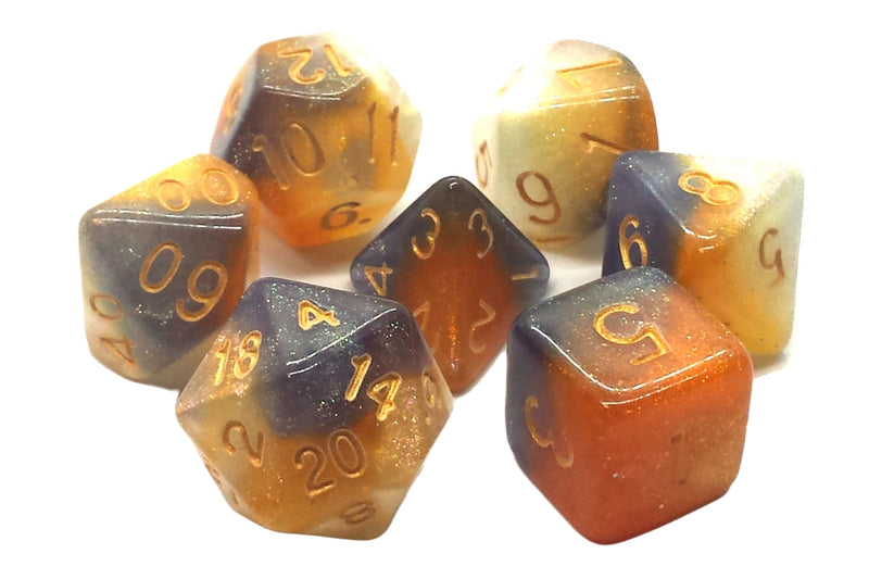 Old School 7 Piece D&D RPG Dice Set: Galaxy - Black, Orange & Ivory