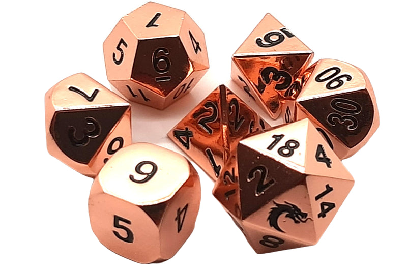 Old School 7 Piece RPG Metal Dice Set: Halfling Forged - Shiny Copper