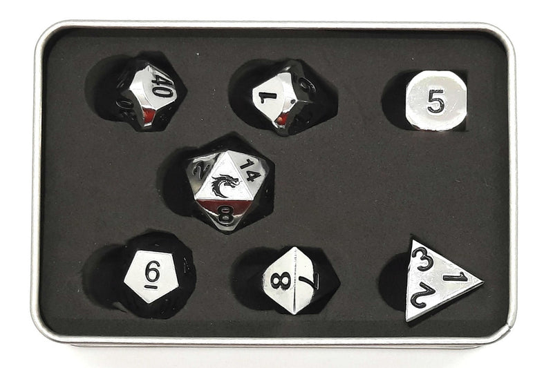 Old School 7 Piece RPG Metal Dice Set: Halfling Forged - Shiny Silver